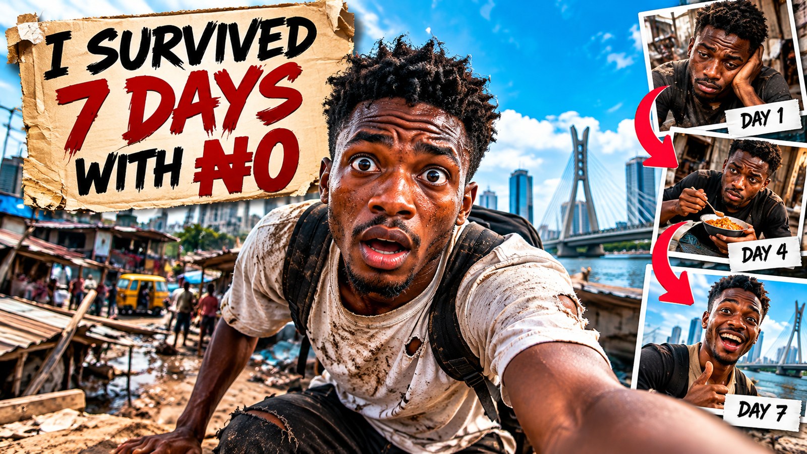 Seven-day survival challenge thumbnail concept